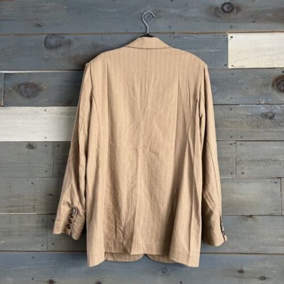 Nicholas $495 CHARLEE Sz 6 Pinstripe Linen Blend Blazer Camel - Picture 7 of 12